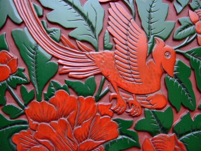 紅花緑葉の壁飾り　部分拡大画像（３）
