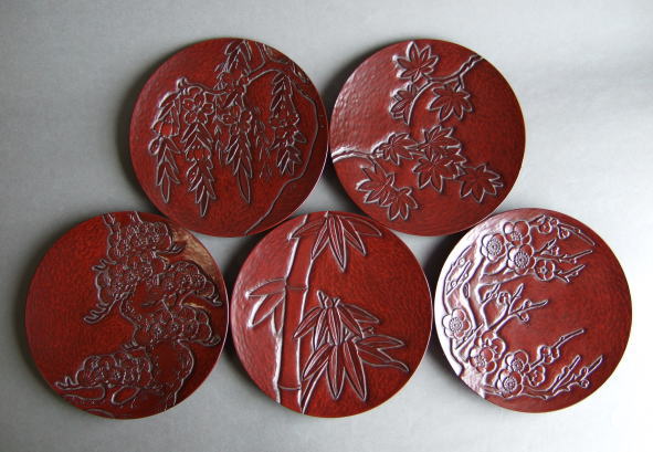 松竹梅と紅葉と枝垂れ桜の銘々皿