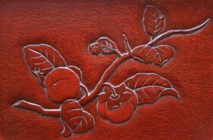 柿文様の長盆　彫刻部分の全体画像